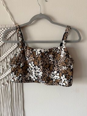 Aerie Floral Sports Bra - Brown & White